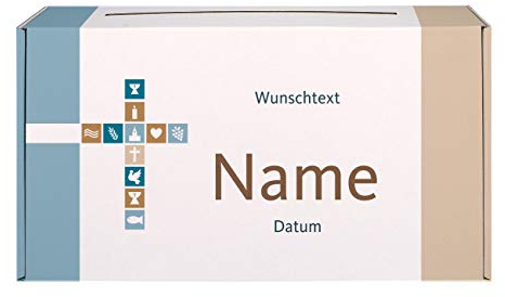Herz & Heim® Briefbox zur Taufe/Kommunion/Konfirmation mit Namen und Datum bedruckt für Mädchen oder Jungen Motiv: Kreuz 2