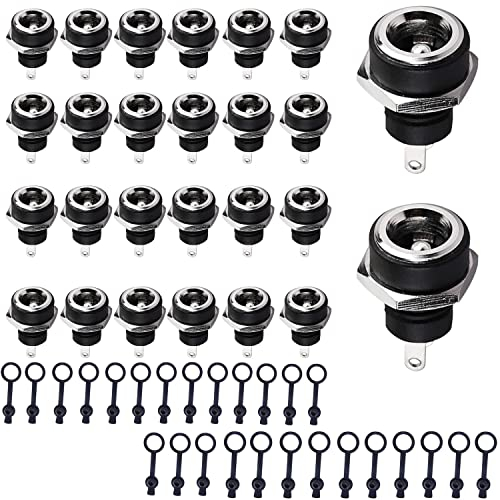 RUNCCI-YUN 5.5 x 2.1 MM 5.5 x 2.5 MM DC Power Jack SocketDC Female Panel Mount Connector+26 Packs Rubber Protector Caps