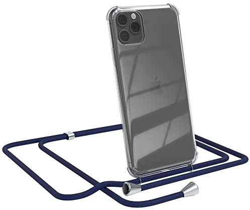 EAZY CASE Handykette kompatibel mit iPhone 11 Pro Max Handyhülle mit Umhängeband, Handykordel mit Schutzhülle, Silikonhülle, Hülle mit Band, Stylische Kette für Smartphones, Navy Blau