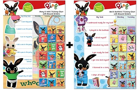Paper Projects Bing Reward Chart Bumper Pack – Potty and Toilet Training Chart & Bath and Bedtime Reward Chart | Official Licensed Product | Includes Reusable Stickers, 29.7cm x 42cm