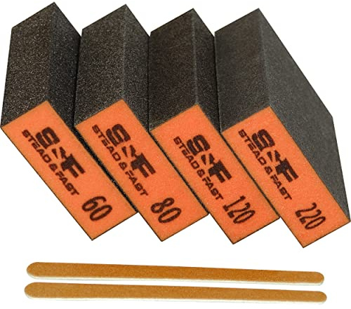 Sanding Sponge, 60 80 120 220 Coarse Medium Fine Grit Sanding Block, Sander Sponges for Drywall Metal, Sandpaper Sponge Sanding Blocks for Wood 4 Pcs by S&F STEAD & FAST