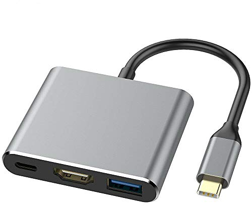 MMOBIEL HDMI Typ C HUB Adapter - Adapter USB 3.1/3.0 Ladeanschluss Konverter Kompatibel mit MacBook Pro, iPhone 16/15, Samsung Galaxy S24/S23/S22/S21 - Grau Aluminium