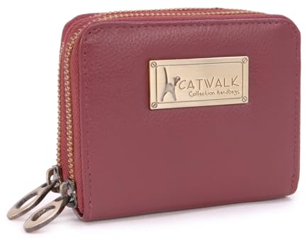 Catwalk Collection Handbags - Damen Leder Geldbörse - Portemonnaie Mittelgroß - Münzbörsen mit 13 Kartenfächer - RFID Blocker - ISLA - Rot
