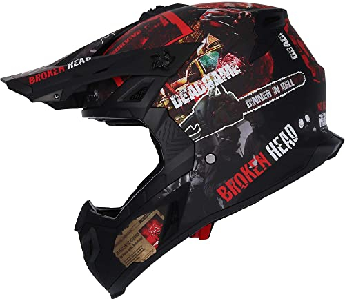 Broken Head Resolution - Motorrad-Helm Für MX, Motocross, Sumo und Quad - Matt-schwarz & Rot - Größe XS (53-54 cm)