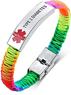 XUANPAI TYPE 1 DIABETES Medizinischer Alarm ID Armband für Männer Frauen Handgefertigtes Nylonseil Geflochtene Armbänder, Farbe