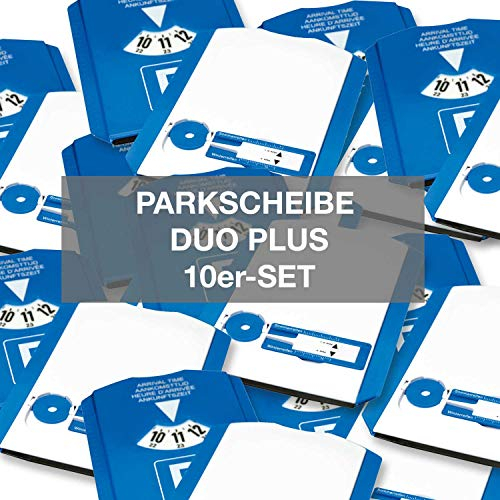 4business 10 Stück Euro-Parkscheibe Duo Plus 4-sprachig blau-weiß § 42 STVO Reifenprofilmesser Einkaufswagenchip Eiskratzer 10er Set