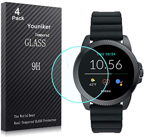 Youniker - Set di 4 pellicole protettive per schermo Fossil Gen 5E, in vetro temperato, per smartwatch Fossil Gen 5E da 44 mm, antigraffio