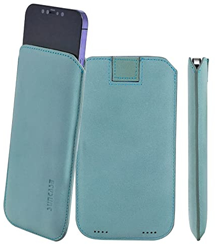 Suncase Original Leder Etui kompatibel mit iPhone 12 Mini (5.4) Hülle Tasche Ultra Slim Ledertasche Schutzhülle Case (mit Rückzuglasche) in antik türkis