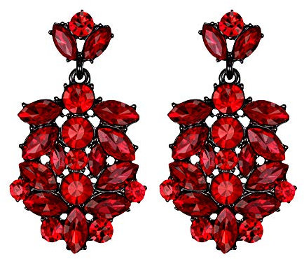 EVER FAITH Kristall Ohrringe Österreichische Kostüm Party Art Deco Braut Bankett Baumel Ohrstecker Rot Schwarz-Ton für Damen