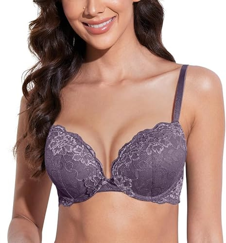 Deyllo Push-Up-BH für Damen, mit Spitze, bequemer gepolsterter Bügel-BH, hebt an, vergrößert um eine Körbchengröße