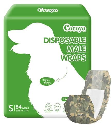 COCOYO Disposable Male Dog Wraps, Small Size, 84 Count, Super Absorbent, Breathable, Wetness Indicator
