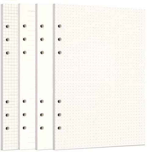 Zelten Loose Leaf Punched Paper Refills Paper for 6 Hole Binder Personal Organizer Diary Notebook Refillable Planner (4 in 1 Set Lined Squared Dotted Sketch,A5/6 Hole)