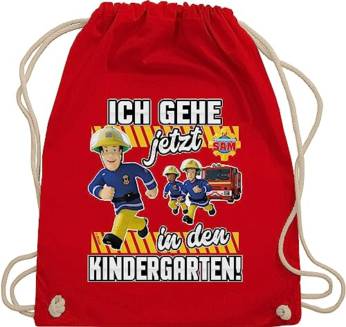 Turnbeutel Rucksack - Feuerwehrmann Sam Tasche - Ich gehe jetzt in den Kindergarten! - Unisize - Rot - feuerwehr kindergarten mann stoffbeutel der feuermann sportbeutel feuwehrmann trainingsbeutel