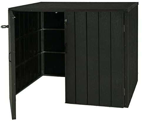 XL 2er-/4er-WPC-Mülltonnenverkleidung HWC-J28, Premium Mülltonnenbox, Metall Holzoptik, erweiterbar - anthrazit