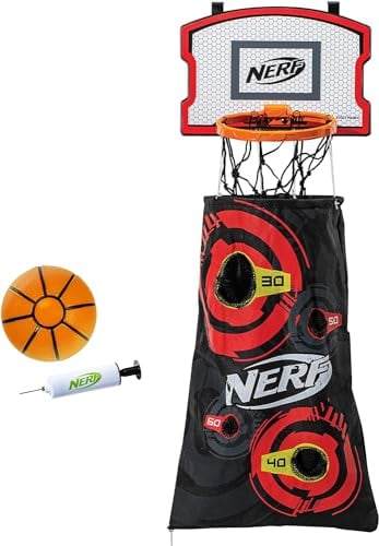 Nerf Laundry Layup Basketballkorb mit Wäschesack, als Set, zur Befestigung an der Tür, mit Schuss-Zielscheiben, Minikorb