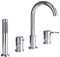 Deck Mounted 4 Tap Hole Bath Shower Mixer Tap and Shower Kit Hot and Cold Single Handle Bathtub Mixer Tap with Pull Out Handheld Shower for Bathroom Bath Mixer Tap, Chrome