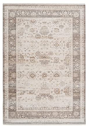 Qiyano Teppich Kurzflor - Orientalischer Teppich, Pastell, Vintage, Used Look, modern, pflegeleicht, rot türkis beige - Wohnzimmer, Schlafzimmer, Esszimmer, Büro - Farbe: Beige, Größe: 120 x 170 cm