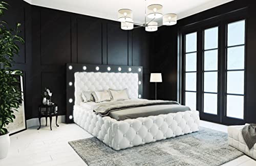 Sofa Dreams Boxspringbett Alessandria Lederbett mit LED Beleuchtung Bett in den Größen 140x200 160x200 180x200 200x200 200x220 (160 x 200 cm, Weiß-Schwarz)