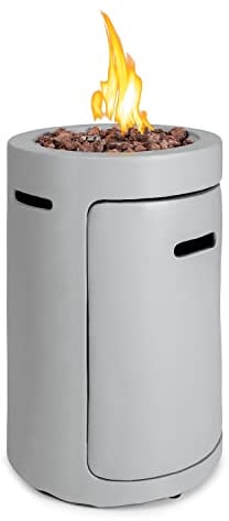 Blumfeldt Crete Gas-Feuerstelle, 13 kW Wärmeleistung, Flüssiggas, Edelstahl, 360° FireView, inkl. Regencover, Gasdruck: max. 50 mbar, zweistufiger Drehregler, hellgrau