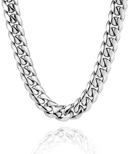 WJIAEER Cadena para hombre Collar cubano de acero inoxidable-10MM Seis lados Longitud de molienda 50CM Día del padre Regalo de cumpleaños para hombre