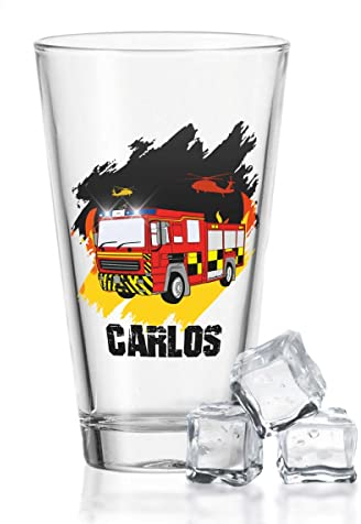 GRAVURZEILE Leonardo Wasserglas mit UV-Druck - im Feuerwehr Design - mit Wunschname - Für Kinder als Geschenk - Geeignet als Trinkglas