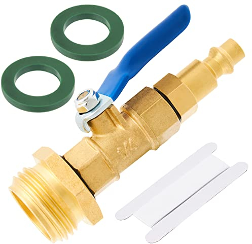 Winterize Blowout Adapter, 1/4 Zoll männlicher Schnellverbindungsstecker und 3/4 Zoll Außengewinde, mit Kugelhahn und Unterlegscheiben zum Ausblasen von Wasser zum Winterisieren von Sprinkler-Systemen