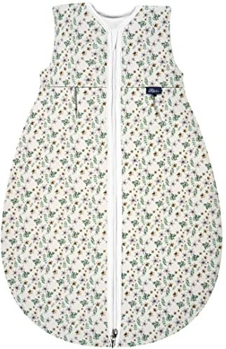 Alvi Baby Mäxchen Thermo Schlafsack, Baby-Schlafsack ohne Ärmel, Winterschlafsack, Außensack wattiert (GOTS Petit Fleurs, 90)