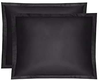 Amqua Mako Satin Kissenbezug 2er Set Kissenbezüge 70x90 cm, 100% ägyptische Baumwolle (Zertifiziert) schwarz/anthrazit
