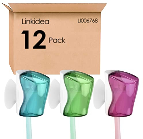 Linkidea Reise-Zahnbürstenkopfabdeckungen mit Saugnapf, tragbare Wandhalterung, Zahnbürstenhalter, Zahnbürstenkappen-Box, praktisch für Reisen, Outdoor (12 Stück)