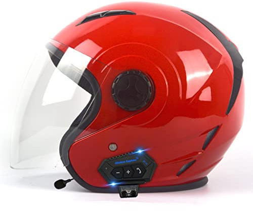 Bluetooth 3/4 Motorradhelm Jethelme,ECE Zertifiziert Motorrad Helme Mit Visier Brain-Cap Jet-Helm Roller-Helm Mofa-Helm Scooter-Helm Crash Cruiser Bike Racing Helm