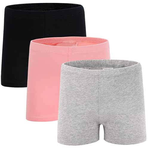 TRAMLE - Confezione da 3 pantaloncini da ciclismo per ragazze, in cotone traspirante ed elasticizzato, per danza, bicicletta, sport, gioco, da indossare all'aperto, per bambini di età compresa tra 5
