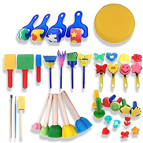 Schwamm Farbe Pinsel Kits,Kinder Malwerkzeuge Set,frühes Lernen Kinder Kleinkinder Malpinsel Schwamm Stempel Schaumstoff Kunst Handwerk Zeichnung Tools(30 Stücke)