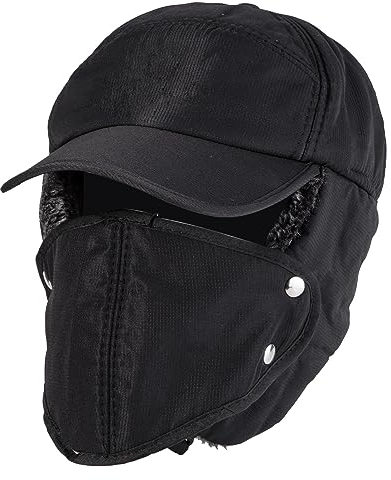 NONMON Unsex Winter Fliegermütze, Herren Trappermütze Winddicht Warm Wintermütze mit Ohrenklappen Masken Männer Baseball Cap Schirmmütze Pilotenmütze für Snowboarden Skaten Radfahren
