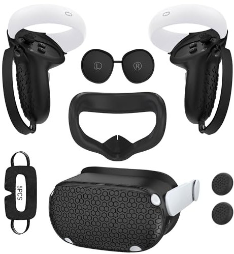 for Oculus Quest 2 Accessories Face Cushion Cover for Quest 2 Contorller Grips Lens Cover VR Silicone Covers VR Shell Cover Thumbsticks Covers for Meta Quest 2 Disposable Eye Cover 5pcs (Black)