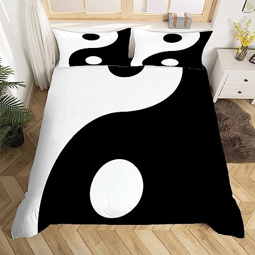 Yin Yang Bettwäsche Set 135x200 cm Weich Mikrofaser Chinesische Motive Bettwäsche-Set mit Reißverschluss 3 Teilig Bettbezug Set mit 2 Kissenbezug 80x80 cm