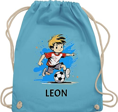 Turnbeutel Rucksack - Fußball Junge Fußballer Geschenk Kinder Name - Unisize - Hellblau - fussball geschenke jungen ball schulanfang sportbeutel fußballfan fußballtrainer stoffbeutel