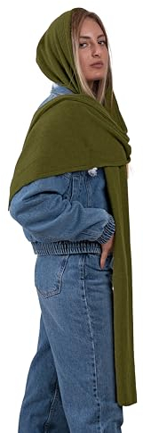 Schal mit Kapuze für Damen oder Mädchen – gestrickte Wolle – Ohrenschützer, Halswärmer und Kopfbedeckung – Made in Italy, grün, Einheitsgröße
