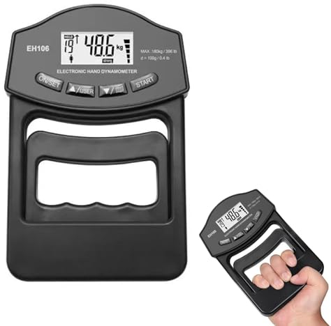 Digitaler Handkraftmessgerät, 396lb/180kg, Digitales Hand-Dynamometer, Elektronische Griffkraft Messgerät, Grip Stärke Messung mit LED Display (Schwarz)