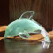 DECRZPB Farbige Glasurkunst grüner Delfin Glasfigur handgefertigt Briefbeschwerer aus geblasenem Glas Geschenk für Geburtstag Heimdekoration Tischdekoration