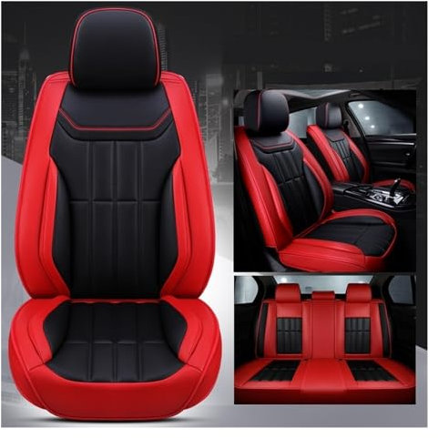 Auto Sitzbezüge Sitzschoner Auto Für 3 5 7 Series GT/X/F/E10 11 15 16 20 25 30 Leder Autositzbezug Auto Vorne Und Hinten Sitzbezug (Farbe : 2- RED BLACK)