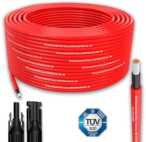 Solarkabel Solarleitung 25m 6mm² Photovoltaik PV Kabel + 10 Stecker Rot