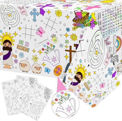 Haooryx 3 Pack Wegwerf Ostern Color-in Papier Tischdecke He is Risen Rectangle Paper Table Cover für Kinder Ostern Party-Zubehör Schule DIY Aktivitäten Spiel Frühling Urlaub Party Dekoration