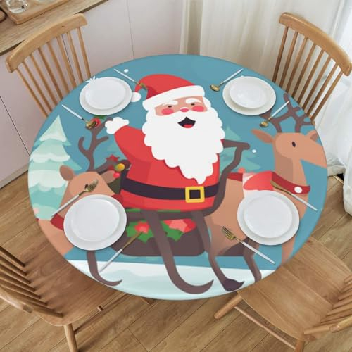 VducK Runde Tischdecke mit Hirschmotiv, bedruckt, mit elastischem Rand, wasserdicht, elastisch, Tischdecken, runde Tische für Abendessen, Outdoor, Picknick, Blumen