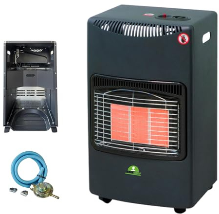 Stufa a Gas GPL ad infrarossi Potenza 4.2KW con 3 Elementi Riscaldanti e 3 Potenze Selezionabili Accensione Piezoelettrica Capacità Bombola 15 kg + Kit Regolatore GAS