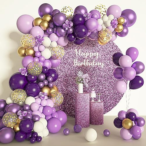 Purple Balloon Arch Kit - 116Pcs Gold & Purple Balloon Arch with Metallic Gold Confetti for Birthday, Wedding, Baby Shower & Anniversary