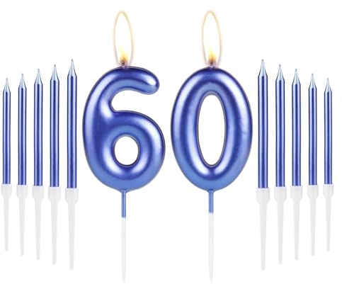 Royal Blue Happy 60th Birthday Candles Set, Number 60 Candle, Birthday Cake Toppers for Girl Boy Women Men, Party Decorations, Wedding Anniversary