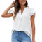 Satohom Women's Casual T Shirt Chiffon Blouse, Ladies V Neck Ruffle Short Sleeve Shirts with Dot Summer Tops, Elegant Tunic Solid Blouse Lightweight Loose Fit T-Shirts for Women UK, S –L White