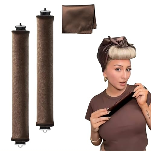 Lilbitty 2 Stück Lockenwickler und 1 Stück passendes Haarband, Natürliche Locken ohne Hitze für feines Haar, perfekt für den heatless blowout Look über Nacht,braun