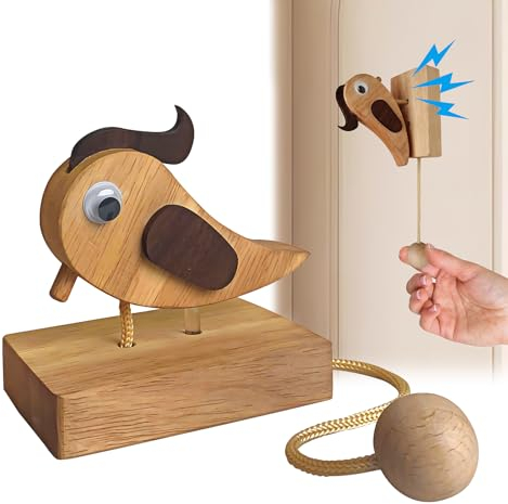 Woodpecker Türklingel, handgefertigt, Holz, Specht, Türklopfer, Glocke zum Öffnen der Tür, kreative Türklingel für Zuhause, interessante Türklingel-Dekoration (gelbe Glocke)