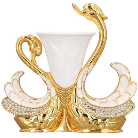 Swan Base Holder 6 Spoons Set, Exquisite Swan Shape Dinnerware Set Fine Crafted Modern Style for Coffee for Desserts (Golden)